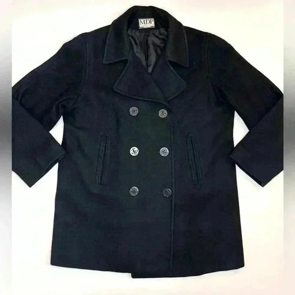 MDP Mario De Pinto Women’s Wool Blend Black Pea Coat Double Breasted Size- XL - Picture 1 of 9